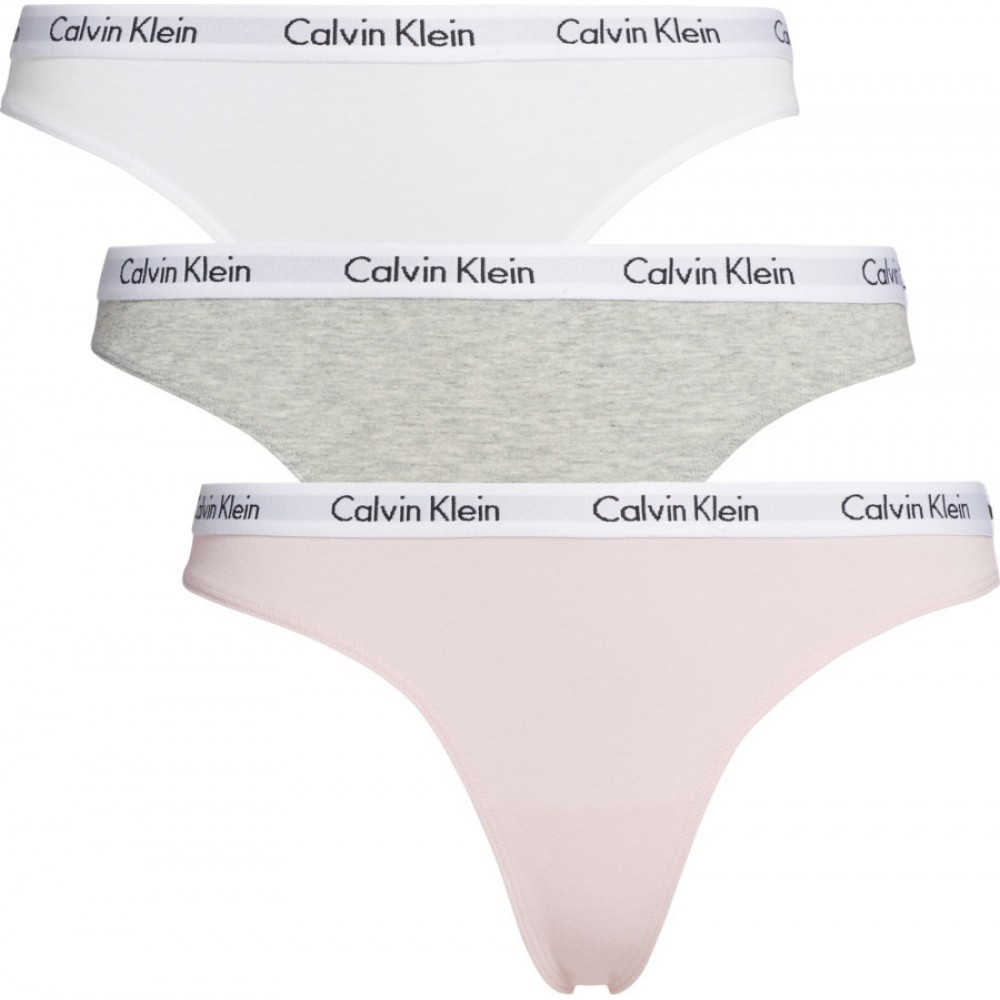 Calvin Klein Γυναικεία String 3 τεμ. Γκρι-Λευκό-Ροζ - QD3587E-XY3