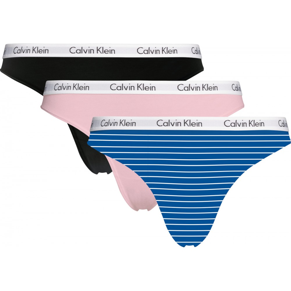 Calvin Klein Γυναικείο Σλιπ String 3τεμ. Μαύρο-Ροζ-Μπλε - QD3587E-JMO
